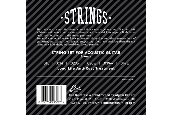Eko Guitars - Acoustic Guitar Strings Bronze 10 - 47 Light Set/6